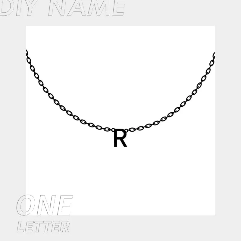 Personalised name necklace with custom initials in 14K Gold finish on 316L Titanium Steel chain, 40+5 cm adjustable length