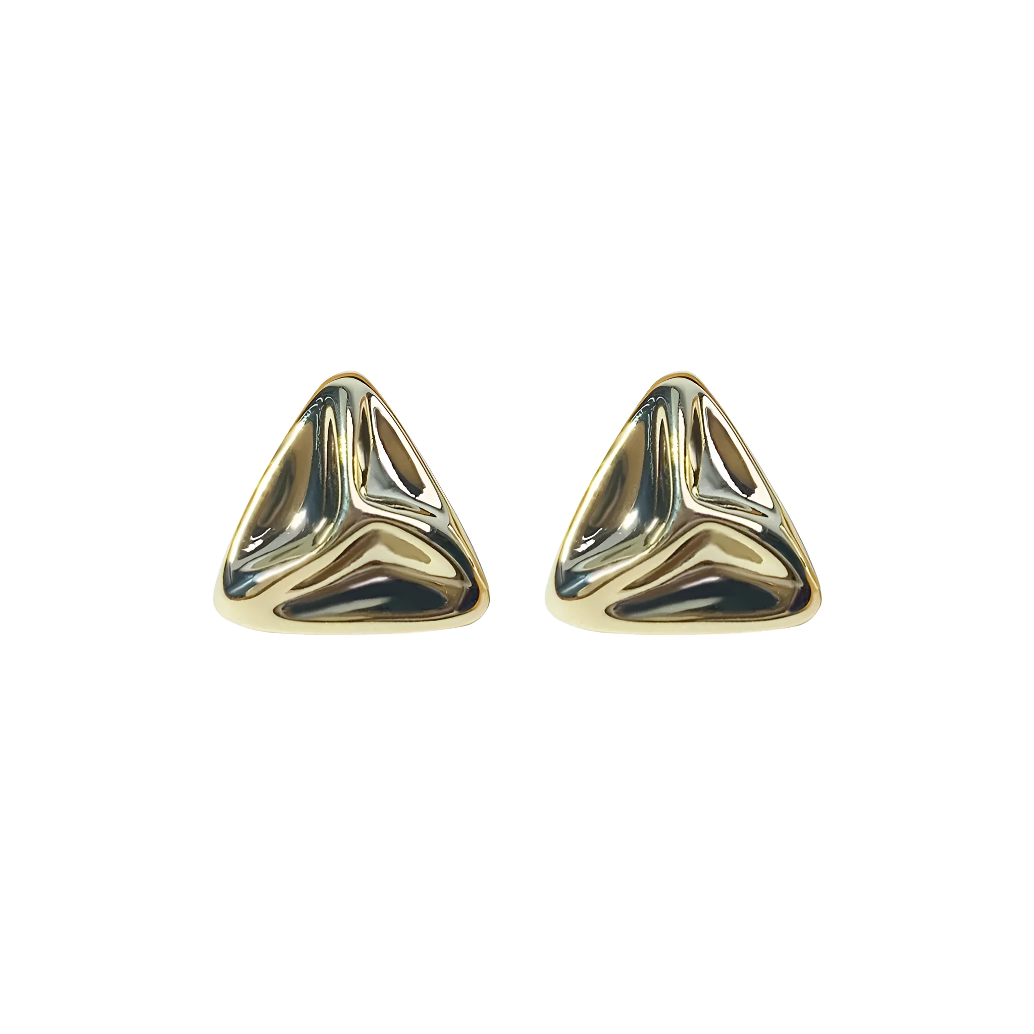 Minimalist alloy triangle earrings in gold-tone finish, lightweight geometric studs