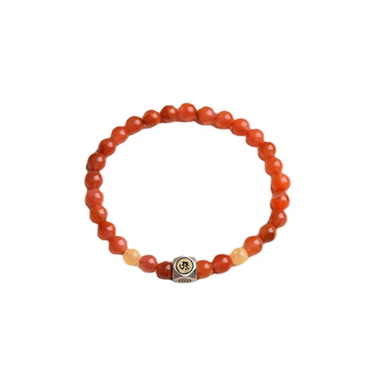 Natural Nanhong agate and beeswax zodiac bracelet with constellation charm in 6mm or 8mm bead size.