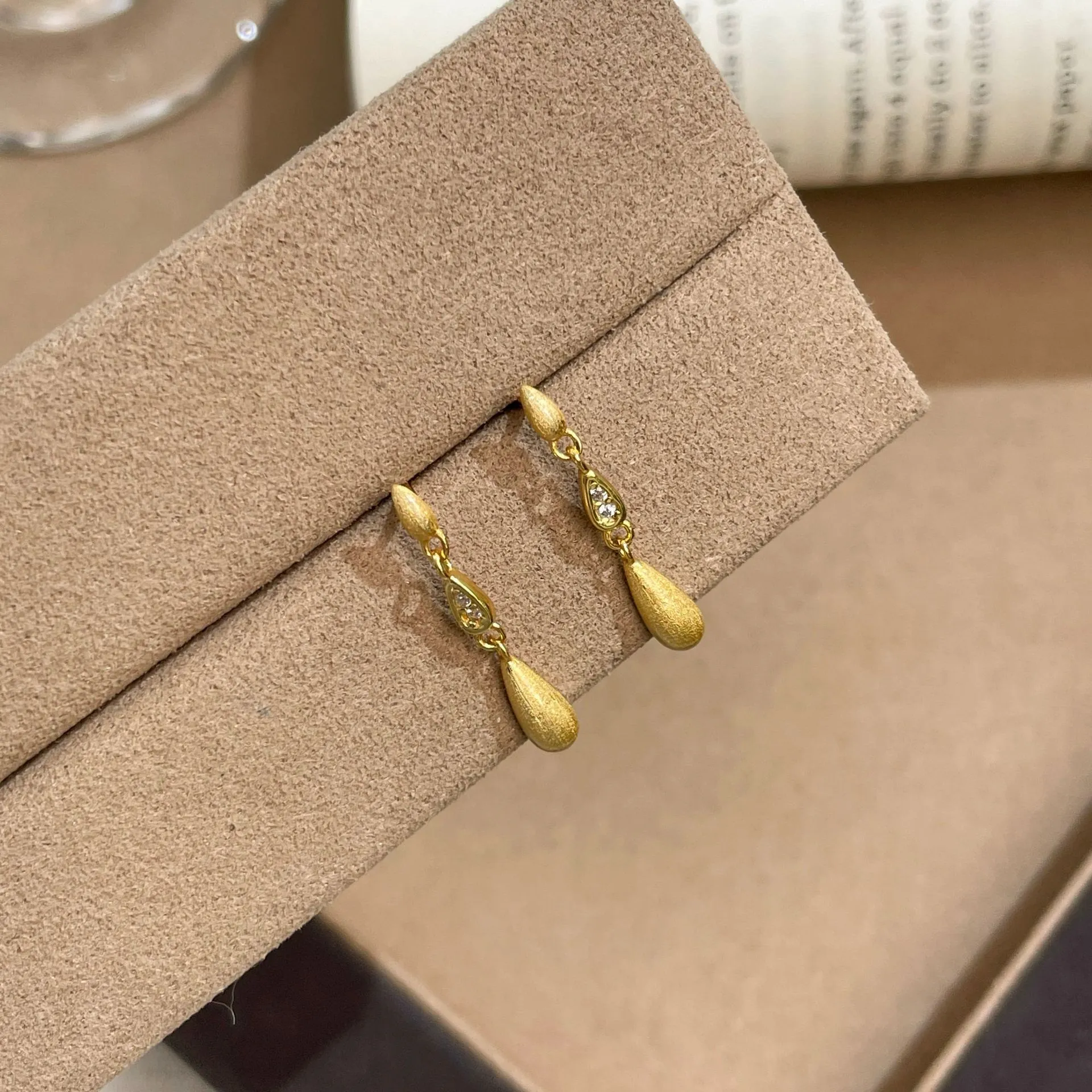 Pure silver brushed drop tassel earrings for women with electroplating finish, plain silver colour