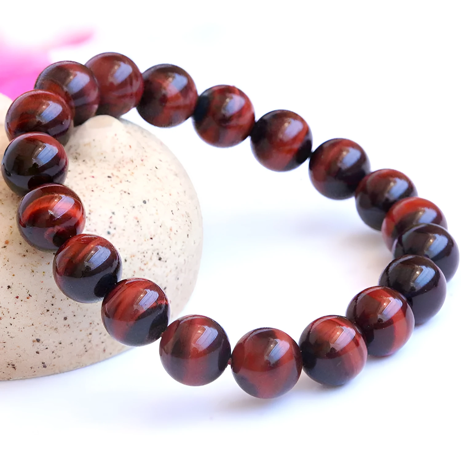 Wood alexandrite tigereye bracelet with lightning cat's eye colour in geometric ethnic style