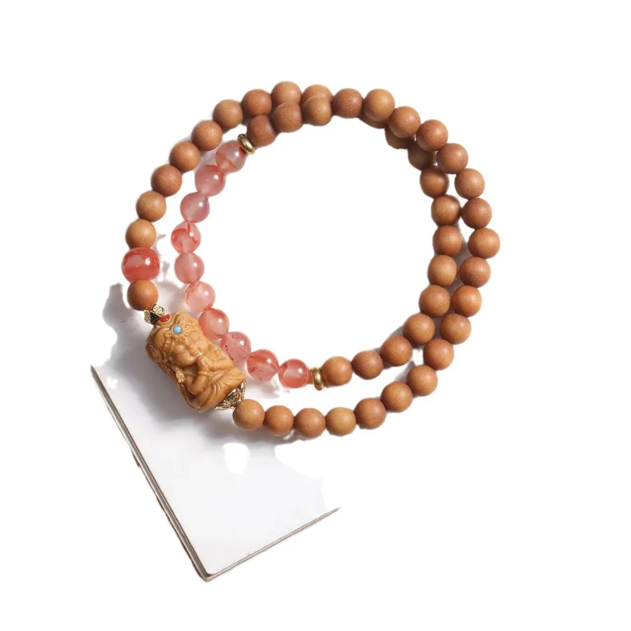 Brown wooden bracelet with South Red Zachilam double circle design in traditional Chinese style