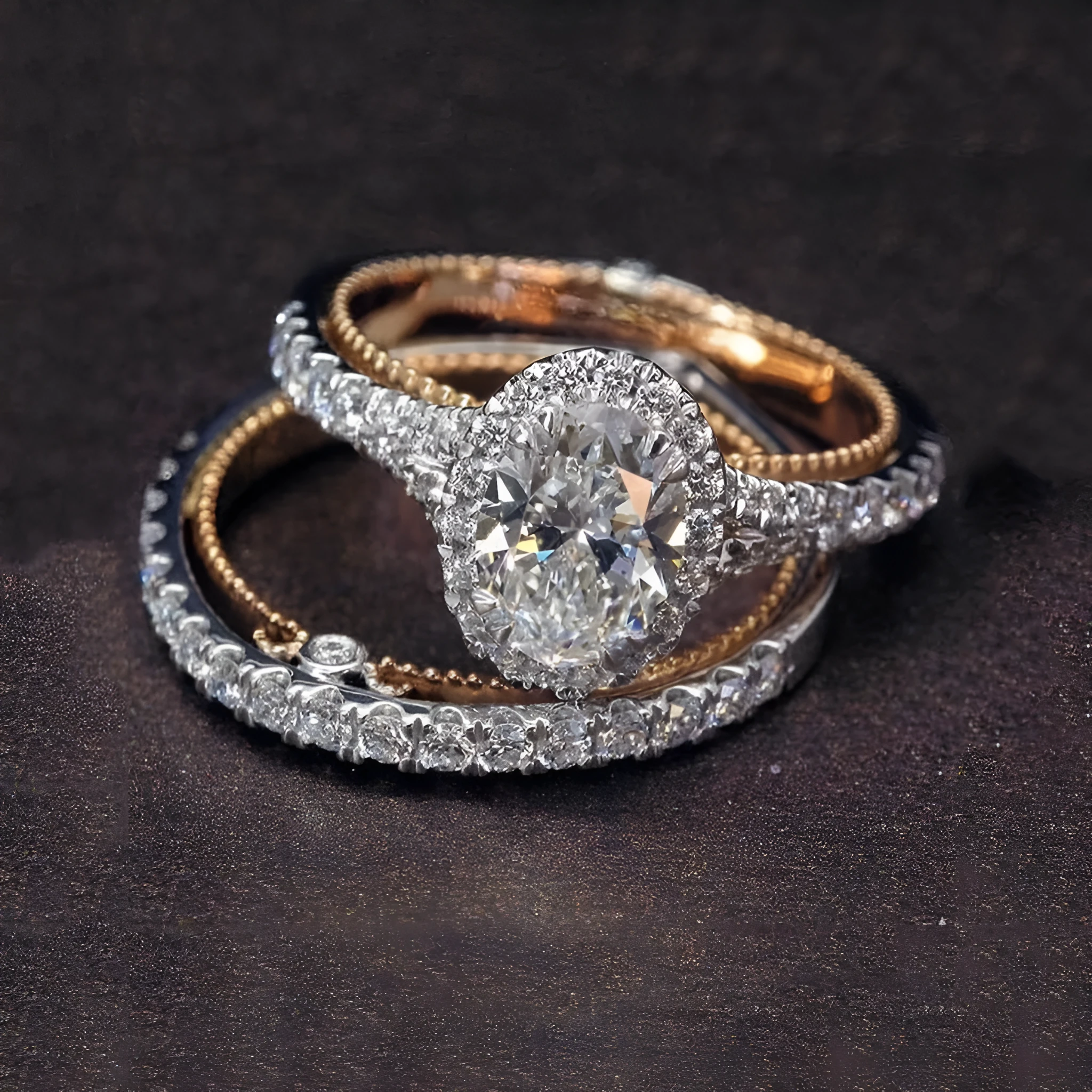 Genuine 925 sterling silver and 14K rose gold ring set with oval white sapphire and diamond accent on finger