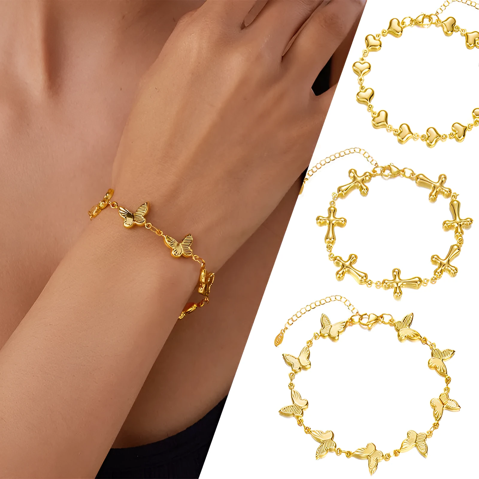 Minimalist stainless steel bracelet with heart-shaped butterfly motif on wrist