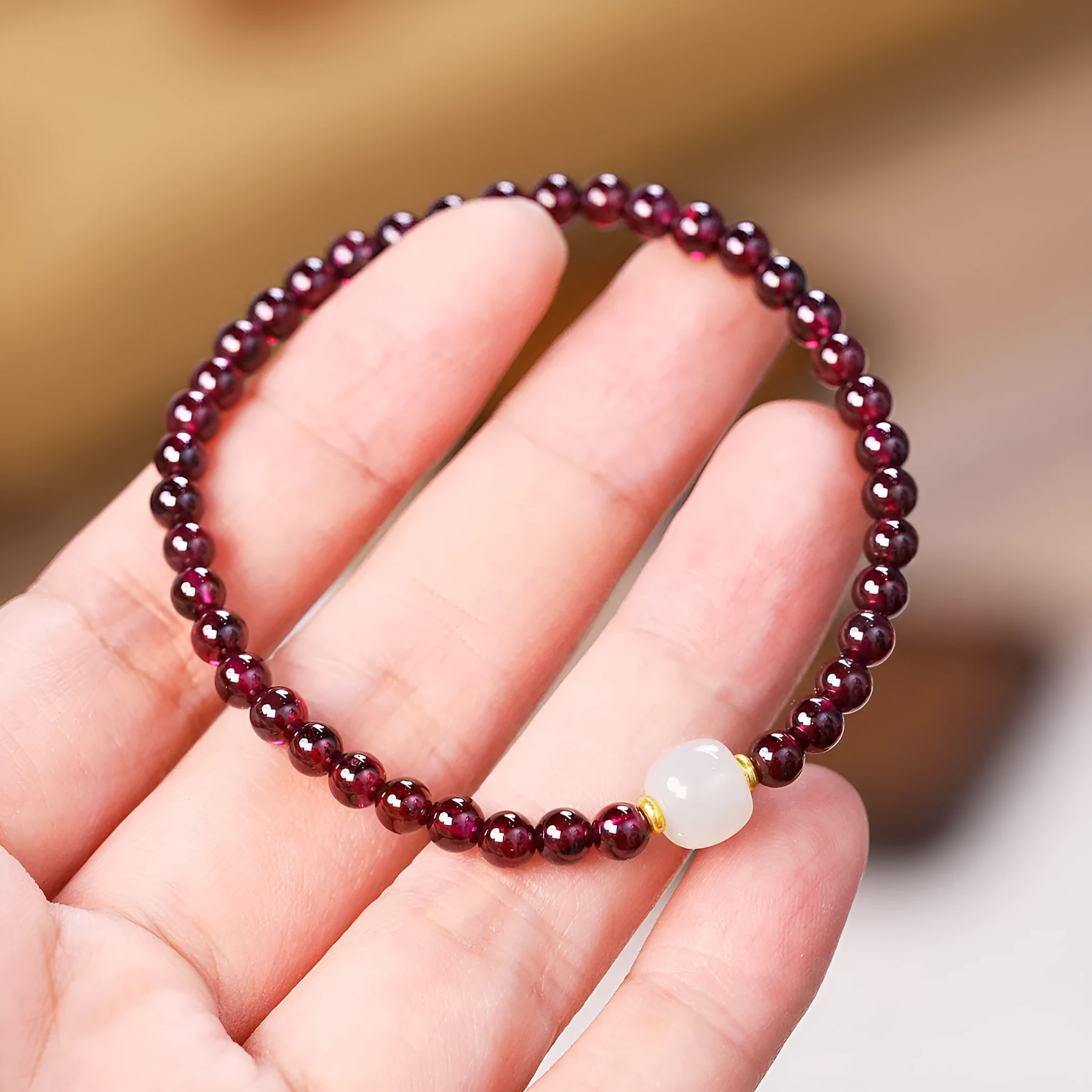 Natural garnet bracelet for women with 4mm or 6mm beads and U-shaped clasp