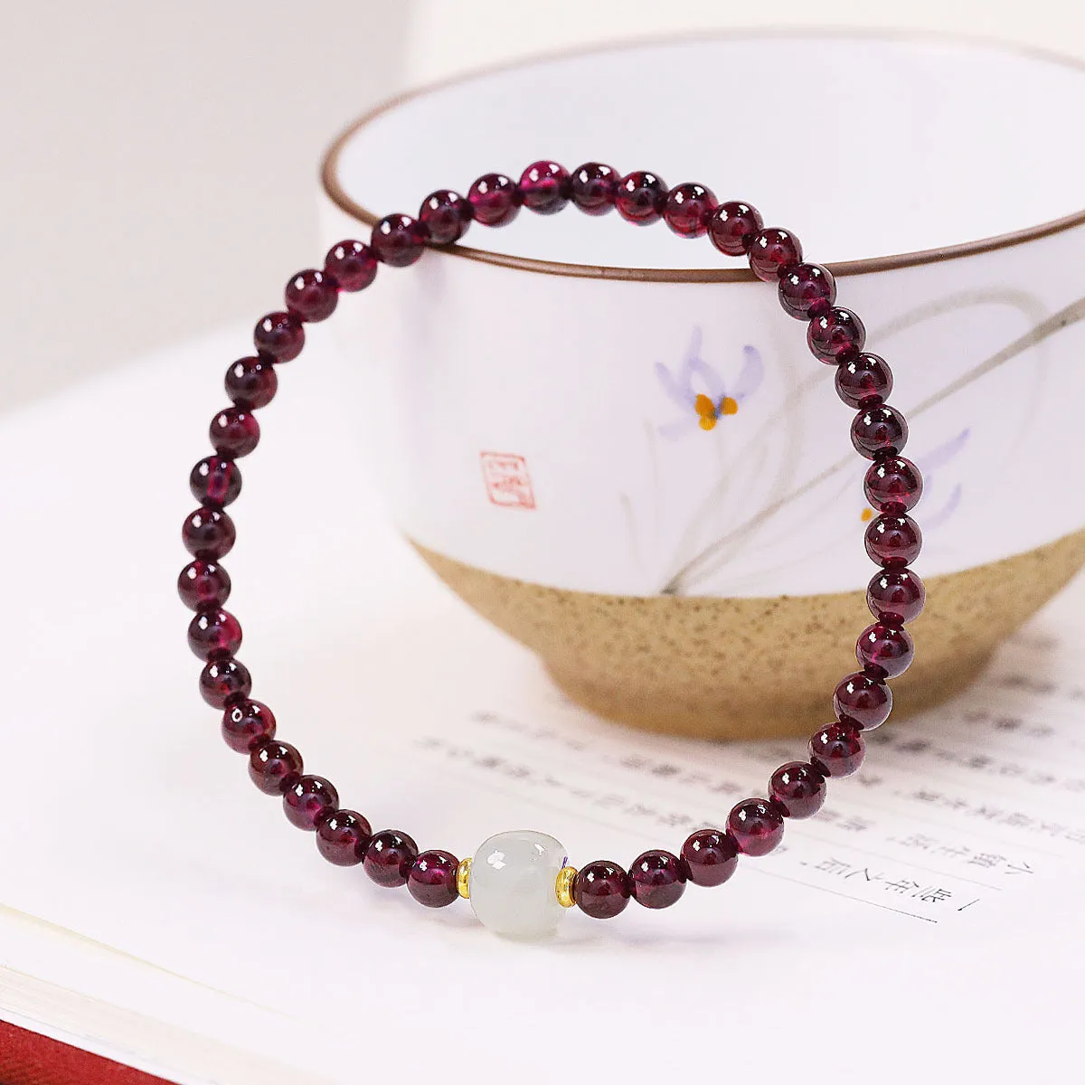 Natural garnet bracelet for women with 4mm or 6mm beads and U-shaped clasp