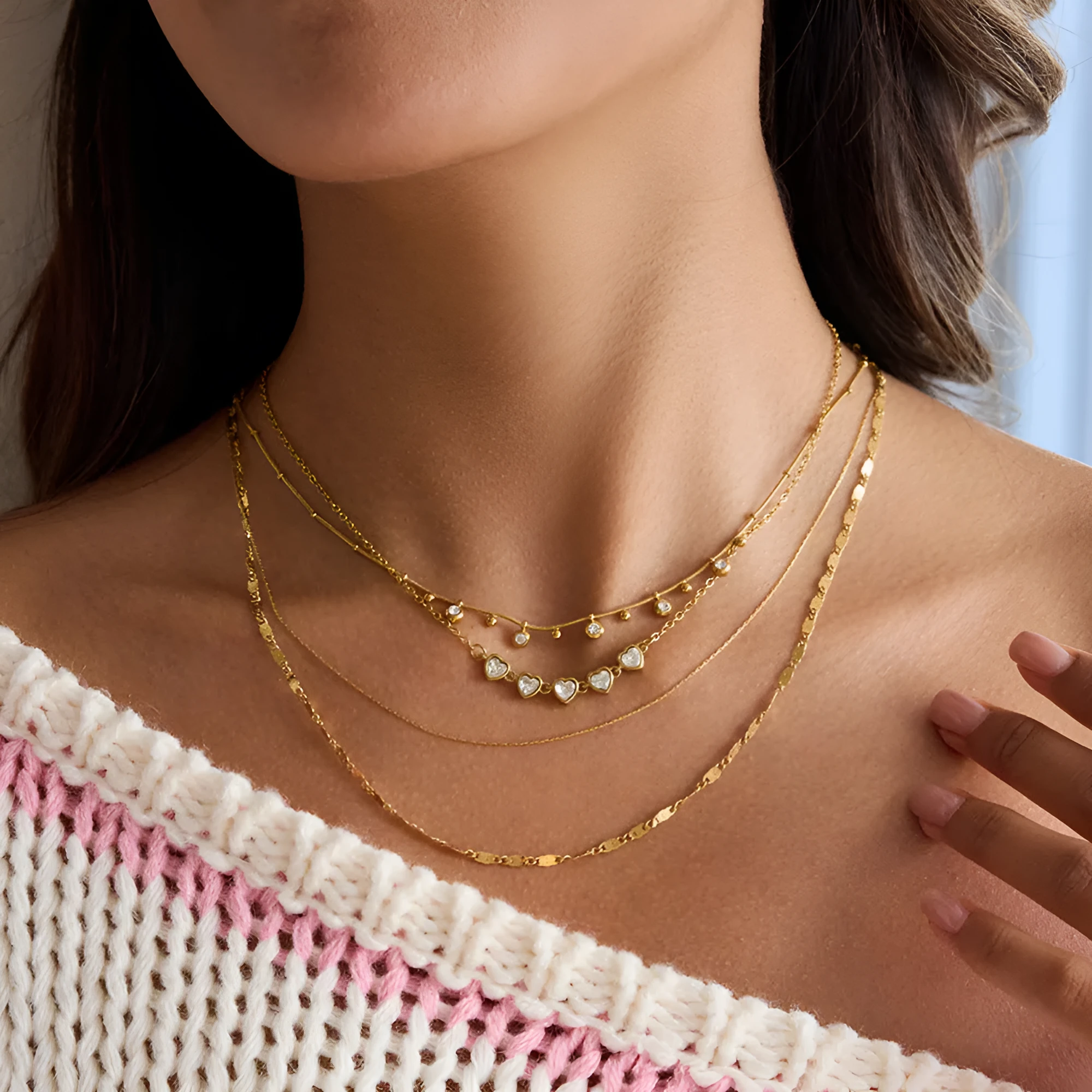Love zircon stainless steel necklace for women with electroplated finish in three colour options
