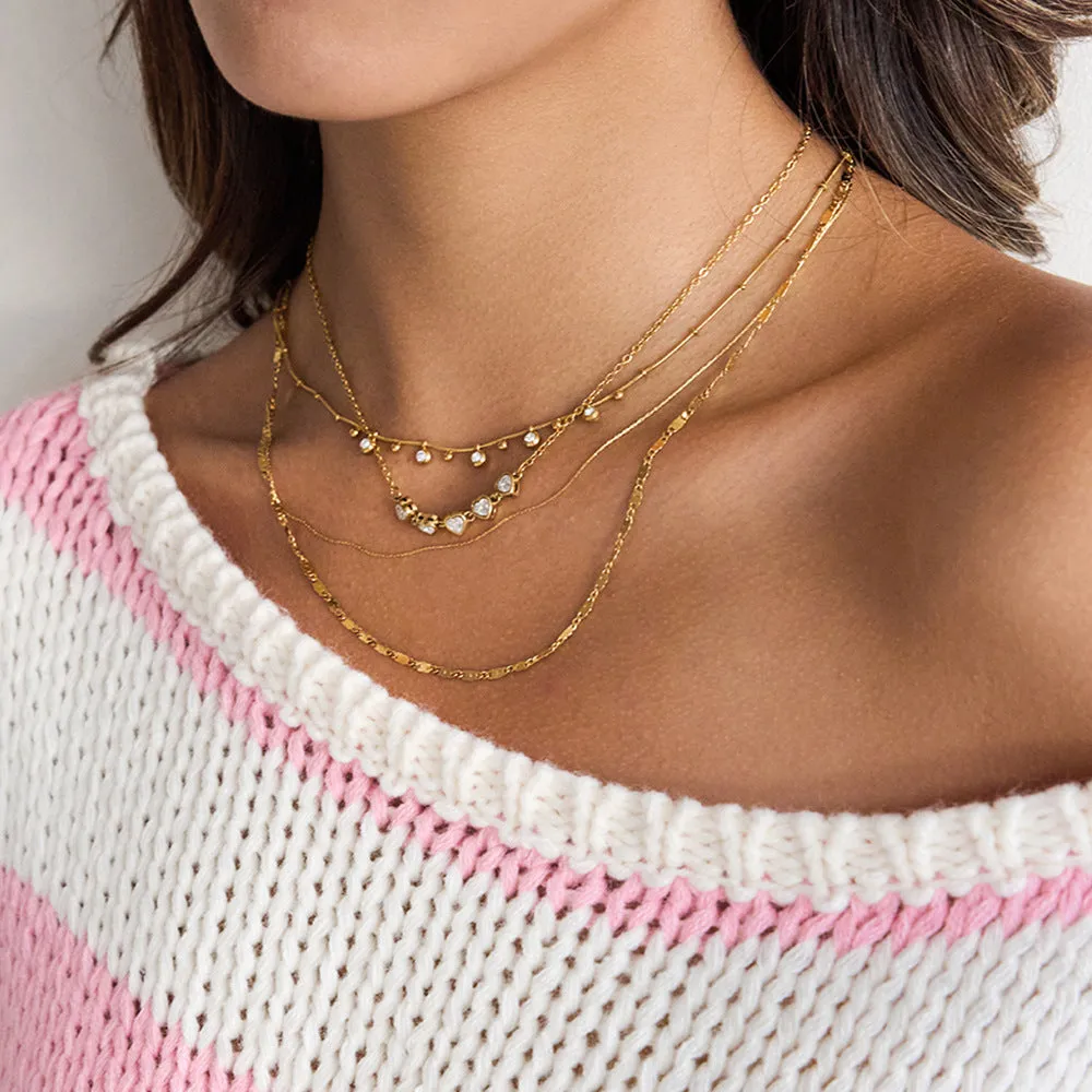 Love zircon stainless steel necklace for women with electroplated finish in three colour options
