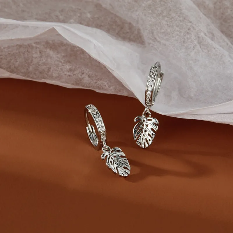 S925 sterling silver leaf earrings with star shape ear cuff design women silver