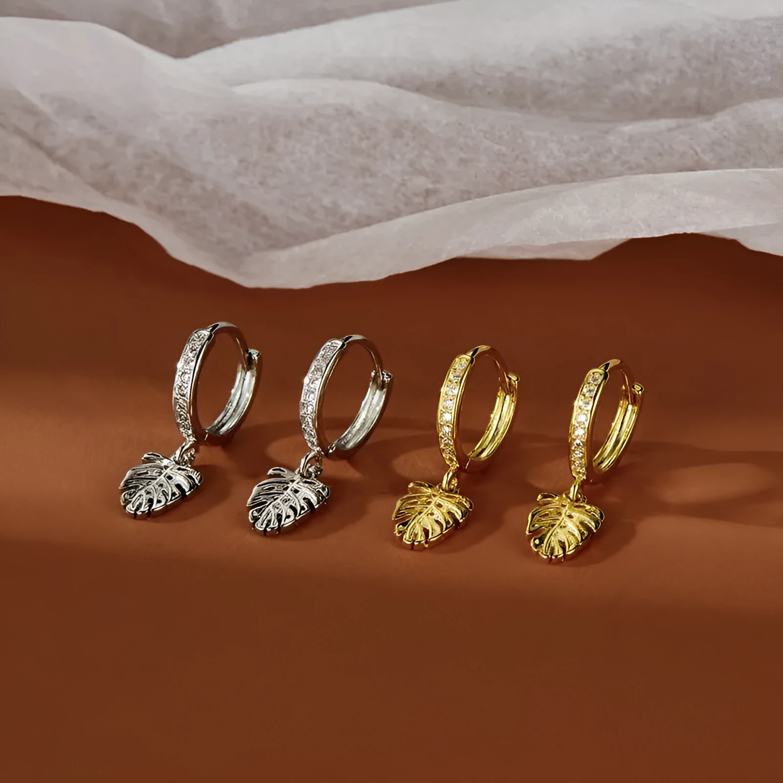 S925 sterling silver leaf earrings with star shape ear cuff design women silver
