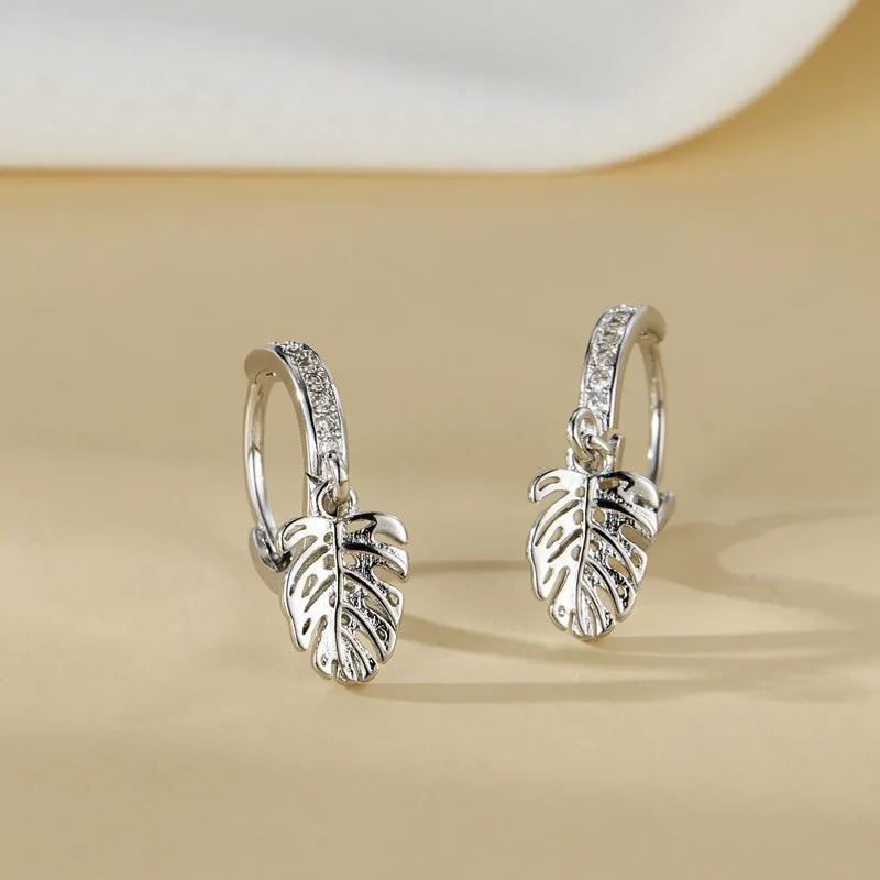 S925 sterling silver leaf earrings with star shape ear cuff design women silver