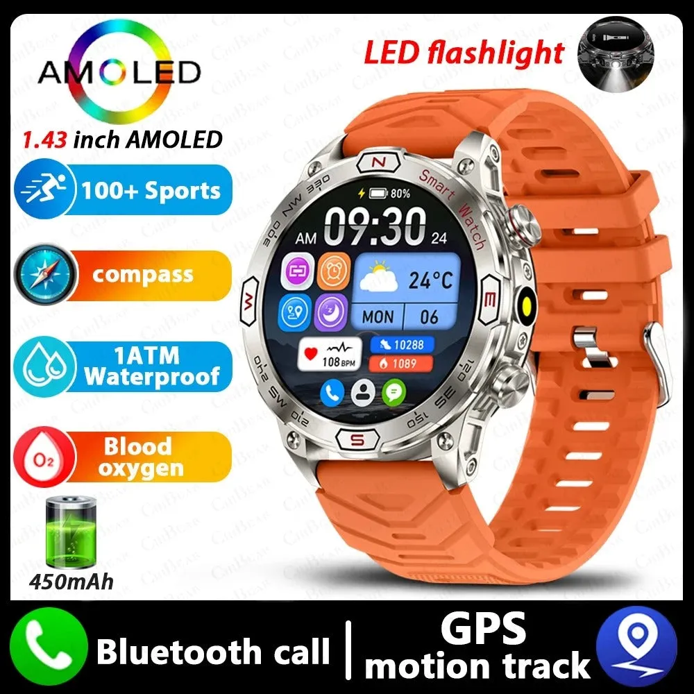 Smart watch with HD IPS screen showing health data, Bluetooth calling, and magnetic charging. Available in black, silver, and blue band options.