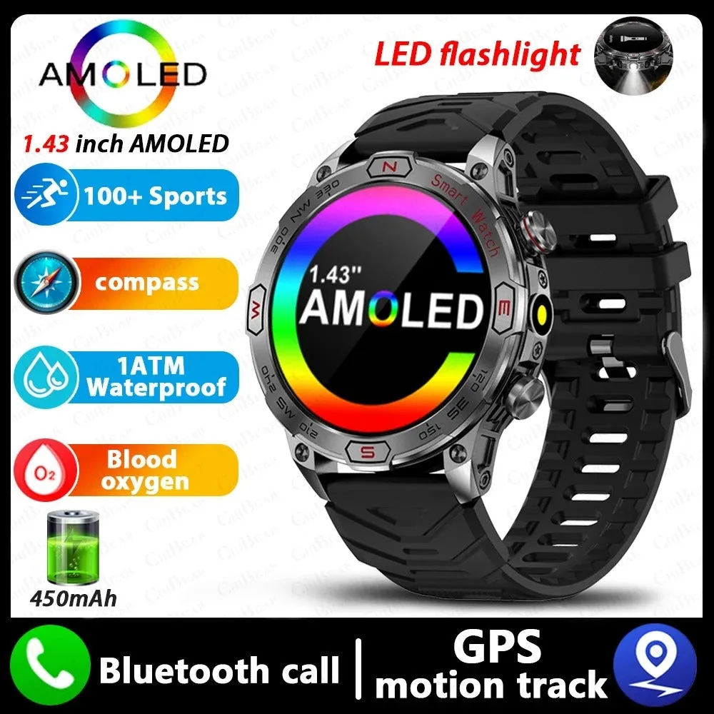 Smart watch with HD IPS screen showing health data, Bluetooth calling, and magnetic charging. Available in black, silver, and blue band options.