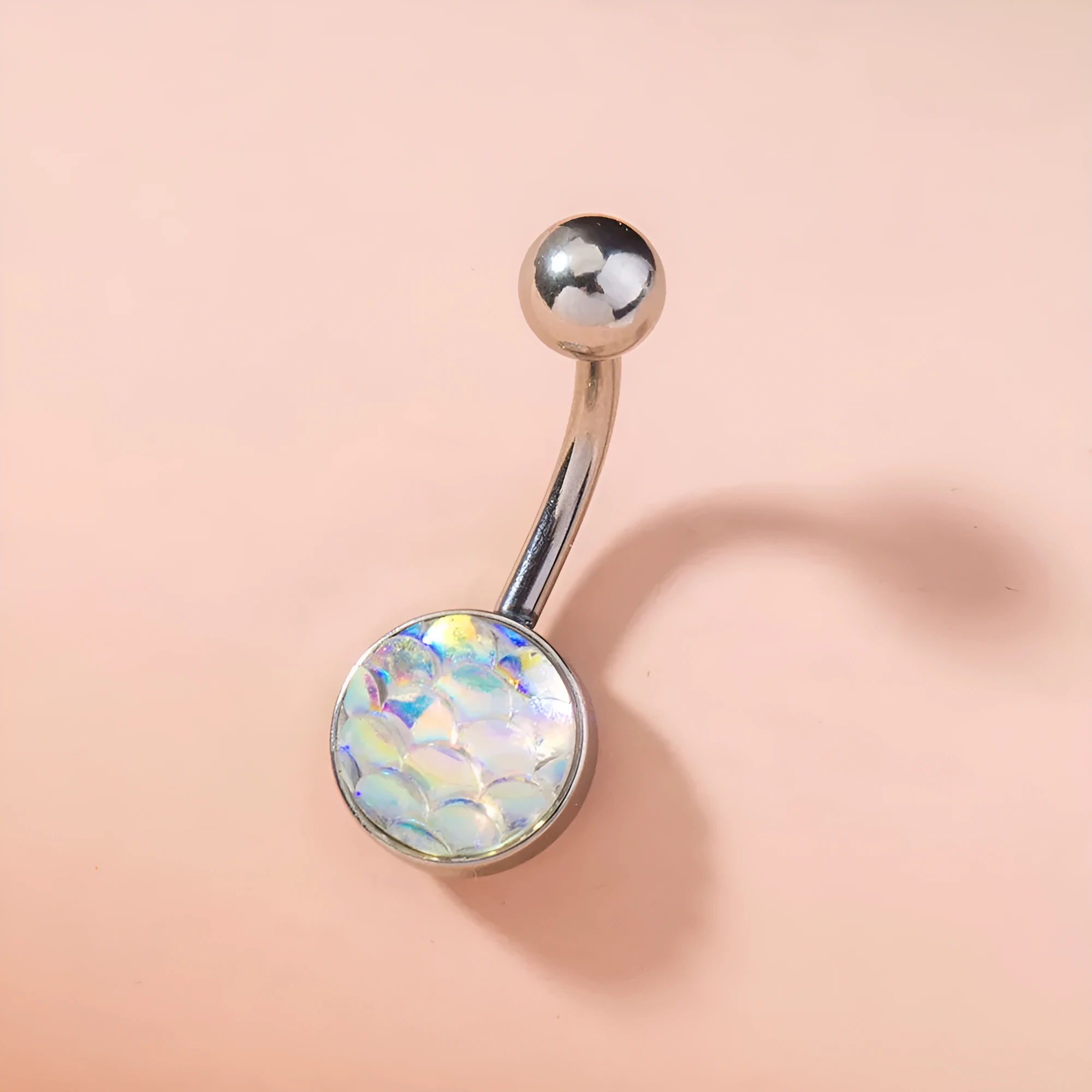 Mermaid navel zircon belly ring, stainless steel copper resin construction, width 0.9 cm height 2.2 cm, electroplated finish