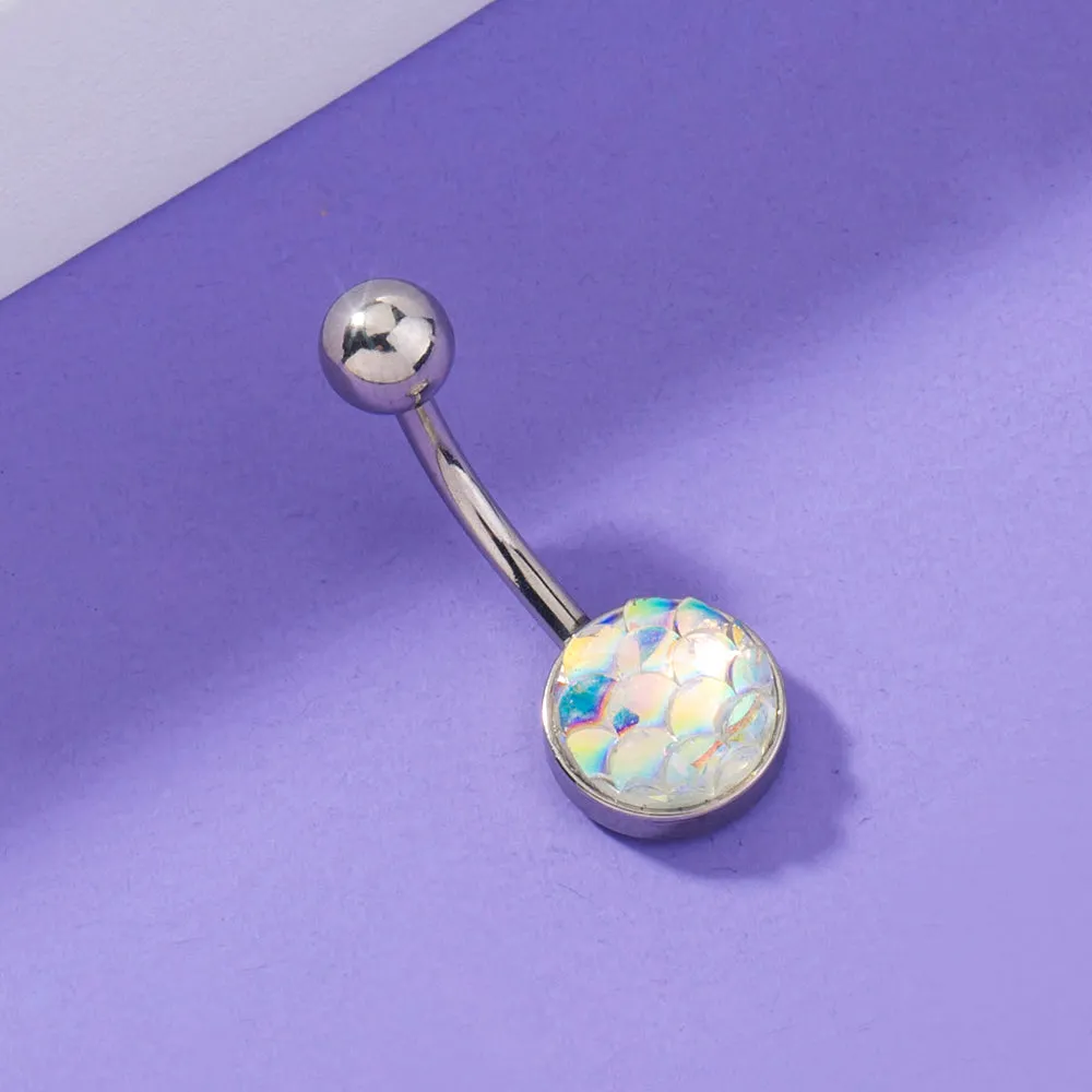 Mermaid navel zircon belly ring, stainless steel copper resin construction, width 0.9 cm height 2.2 cm, electroplated finish