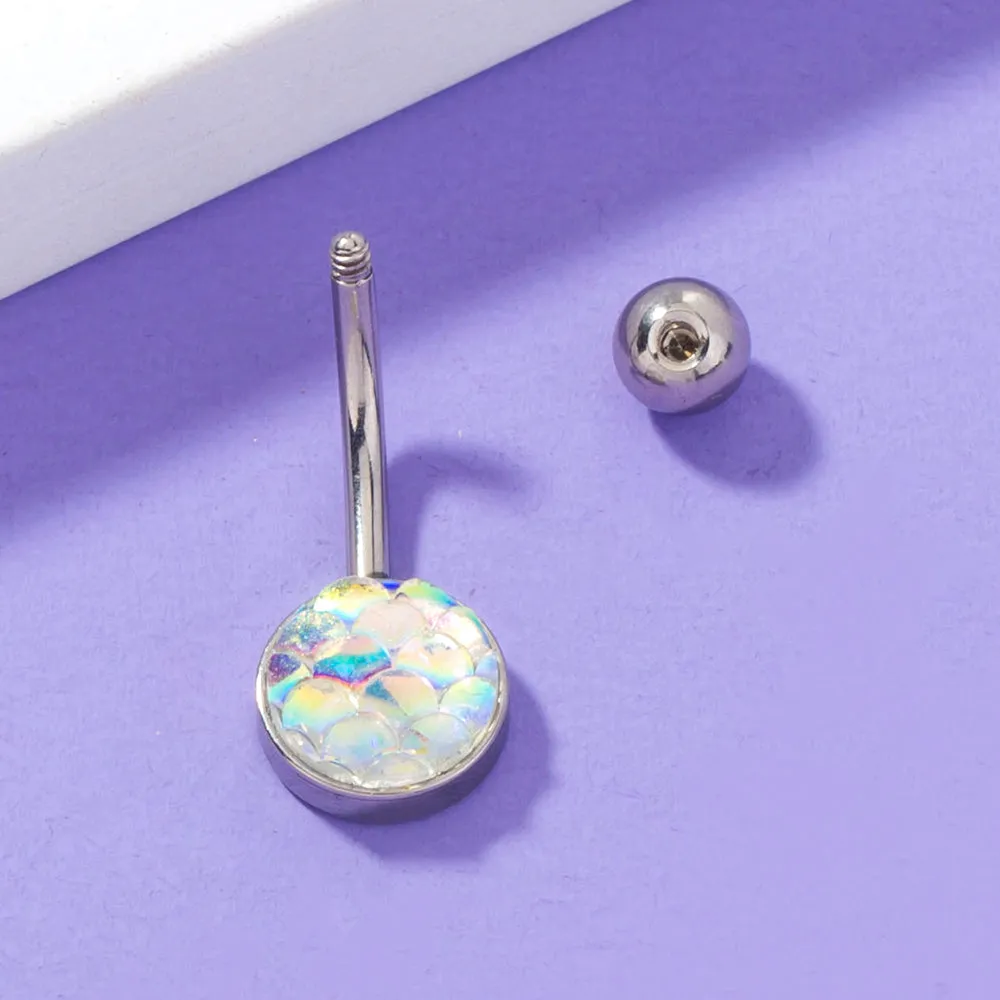 Mermaid navel zircon belly ring, stainless steel copper resin construction, width 0.9 cm height 2.2 cm, electroplated finish