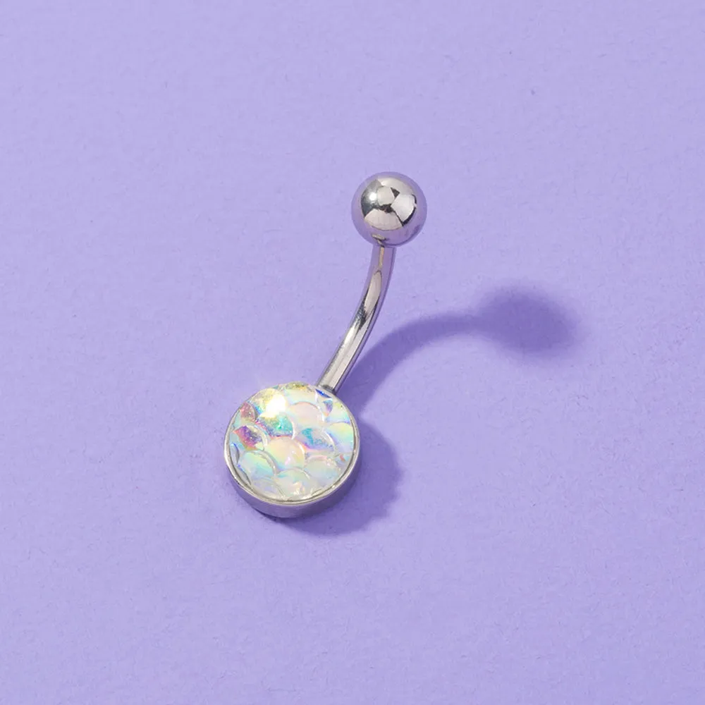 Mermaid navel zircon belly ring, stainless steel copper resin construction, width 0.9 cm height 2.2 cm, electroplated finish