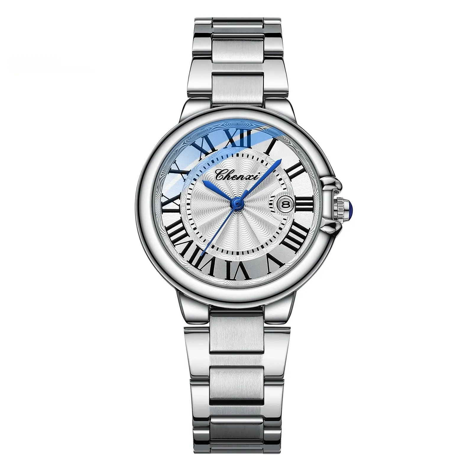 Roman couple watches steel belt calendar luminous waterproof silver shell