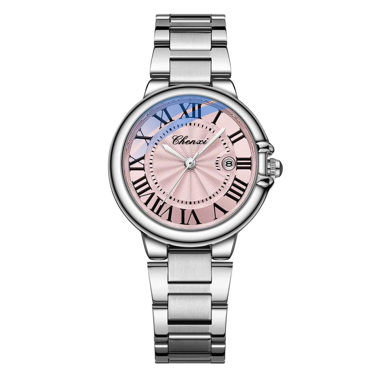 Roman couple watches steel belt calendar luminous waterproof silver shell