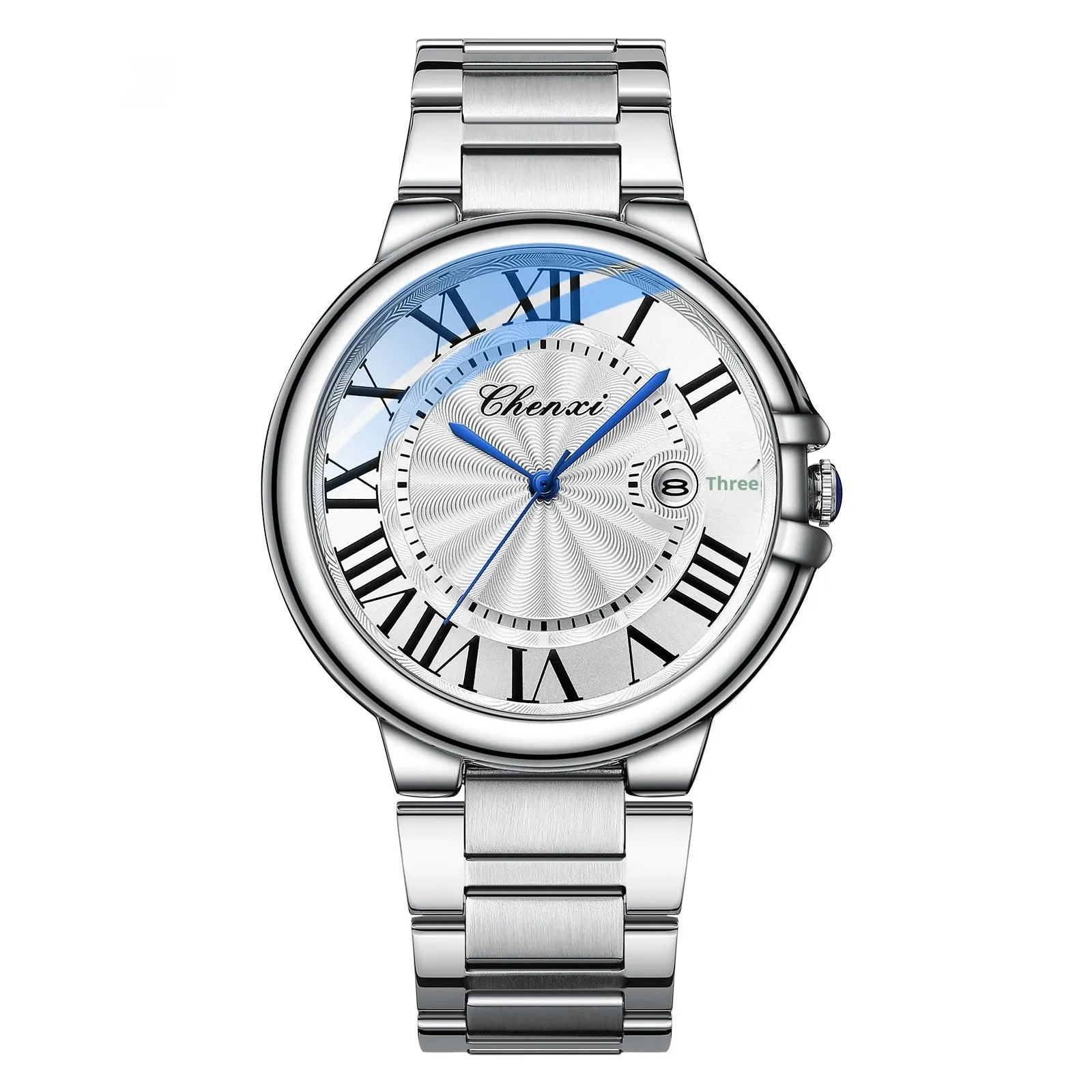 Roman couple watches steel belt calendar luminous waterproof silver shell