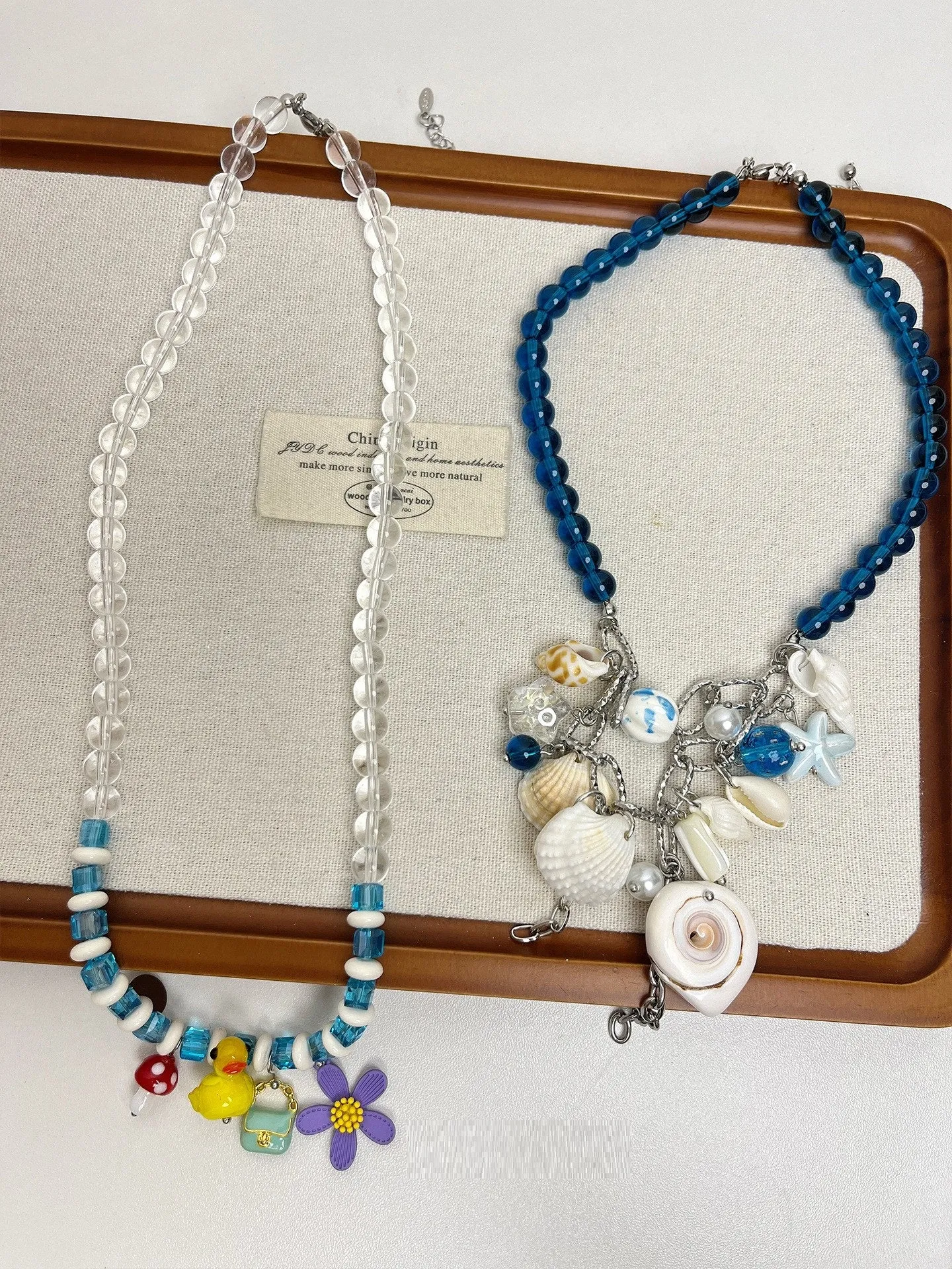 Shell starfish multi-element beaded necklace on woman clavicle chain alloy glass beads seashell 41cm