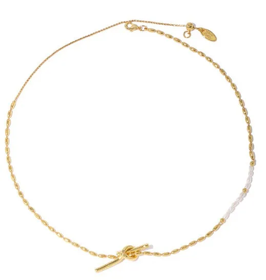 Natural real pearl gold copper geometric pendant necklace on adjustable chain cold style jewellery