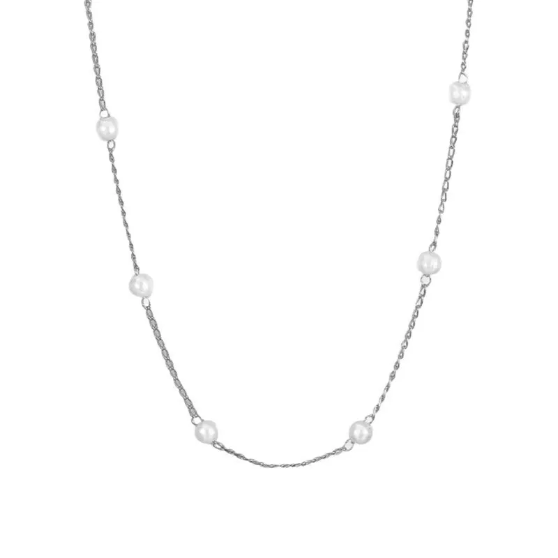 Gold pearl pendant necklace on ball bead chain 41-50cm copper geometric design