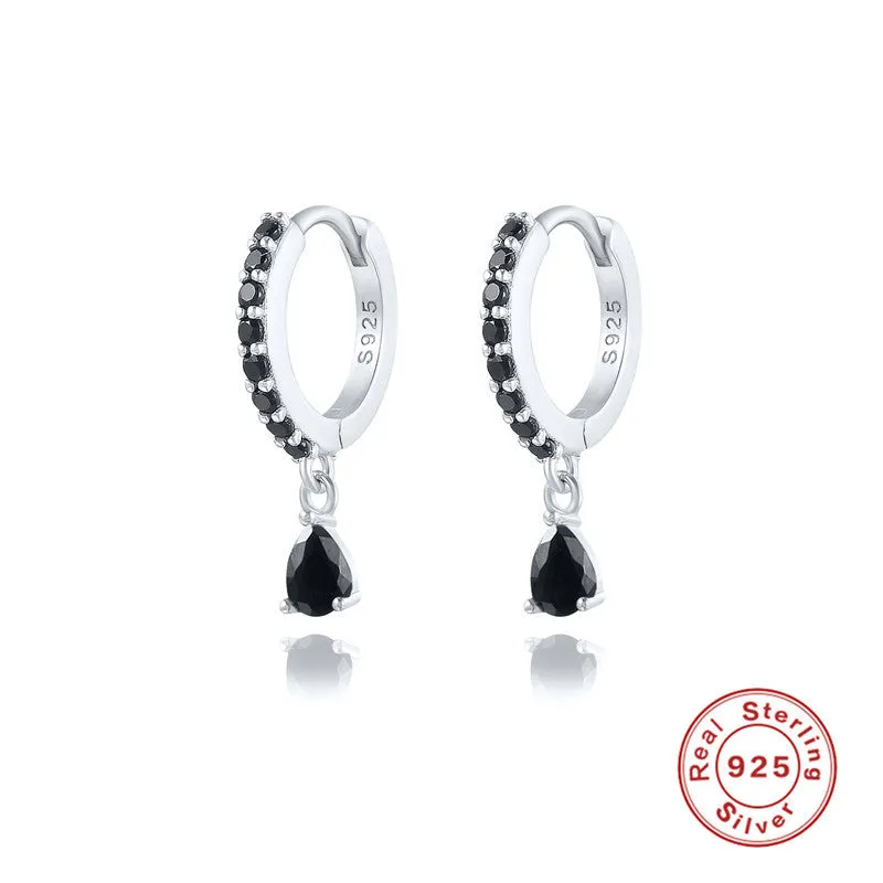 Geometric water drop sterling silver earring with a choice of gold or silver plating and decorative stone centre.