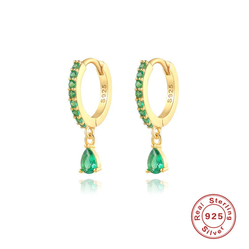 Geometric water drop sterling silver earring with a choice of gold or silver plating and decorative stone centre.