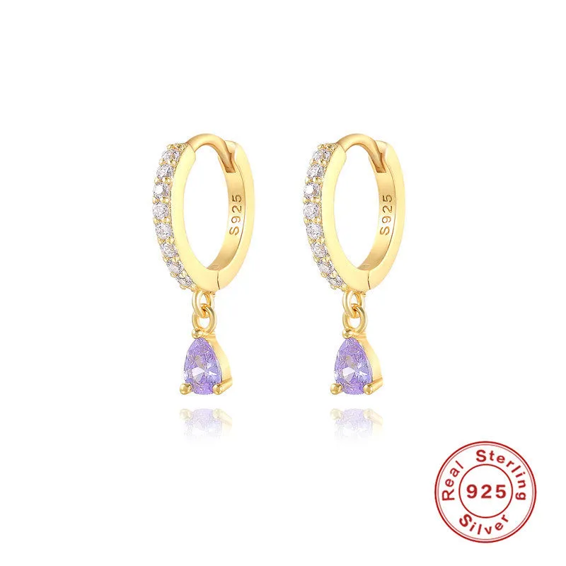 Geometric water drop sterling silver earring with a choice of gold or silver plating and decorative stone centre.