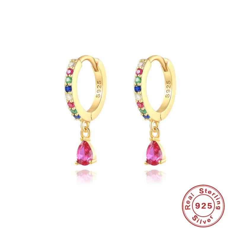 Geometric water drop sterling silver earring with a choice of gold or silver plating and decorative stone centre.