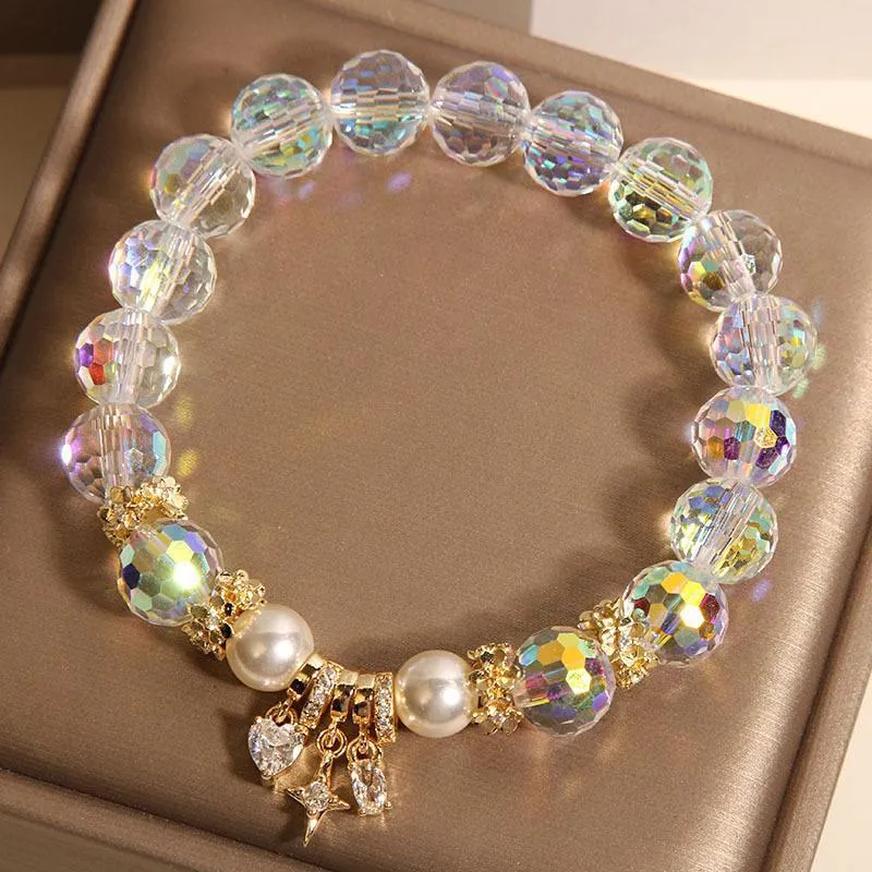 Colorful crystal bracelet for women, snowflake design, metal, white colour option, light luxury style