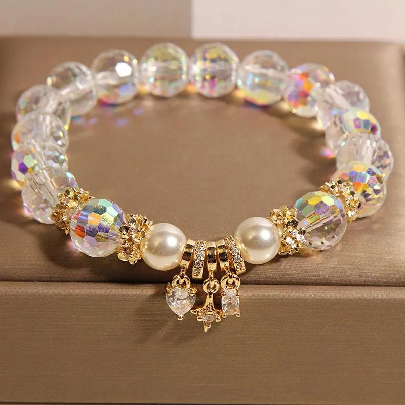 Colorful crystal bracelet for women, snowflake design, metal, white colour option, light luxury style