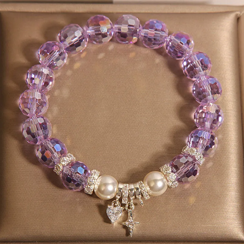 Colorful crystal bracelet for women, snowflake design, metal, white colour option, light luxury style
