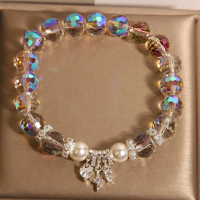 Colorful crystal bracelet for women, snowflake design, metal, white colour option, light luxury style