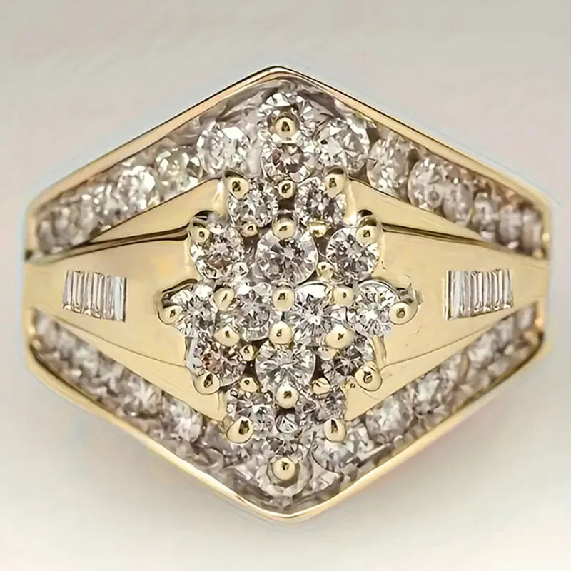 Geometric copper ring with electroplated gold finish showing palace style design