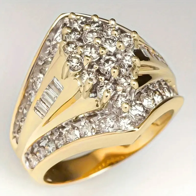 Geometric copper ring with electroplated gold finish showing palace style design
