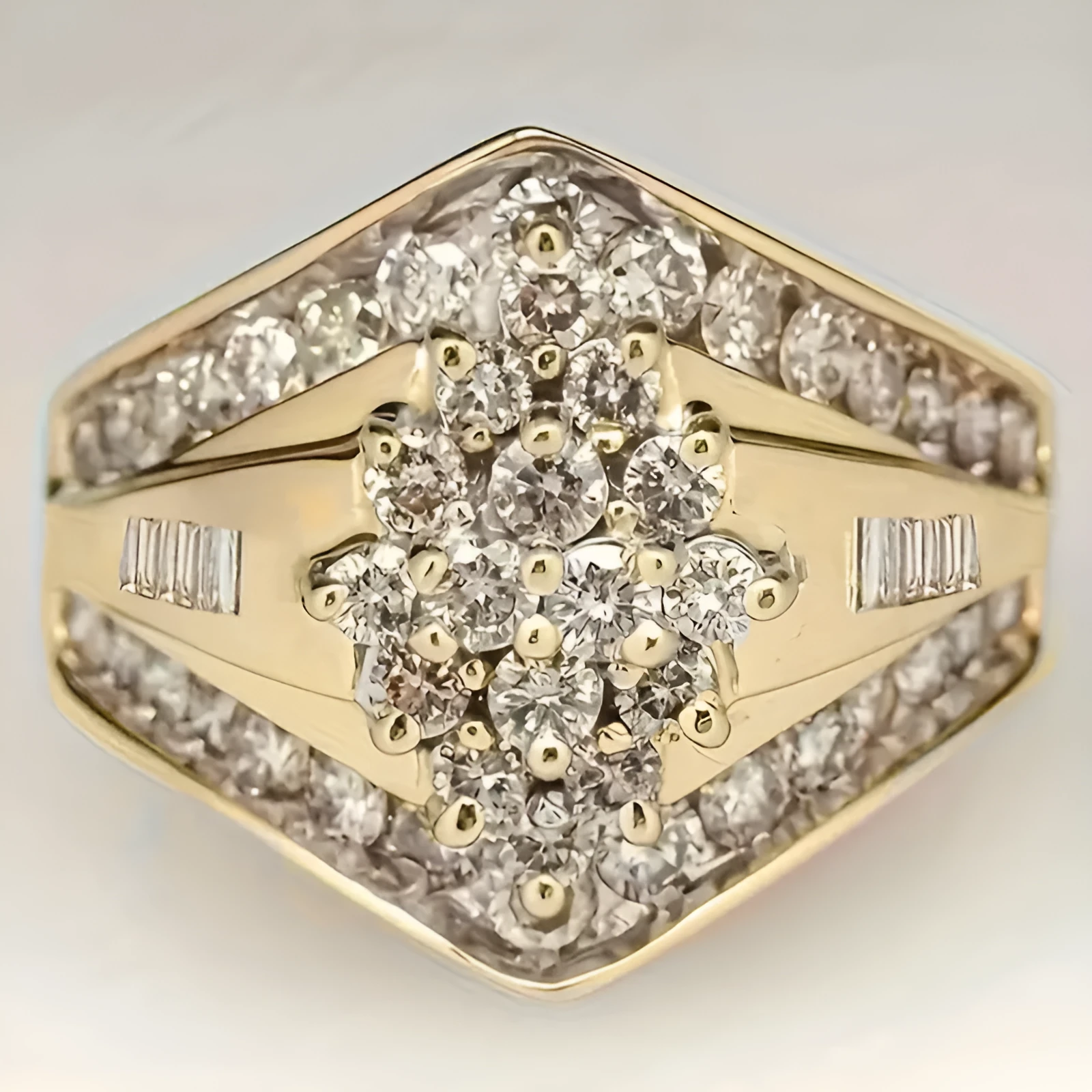 Geometric copper ring with electroplated gold finish showing palace style design