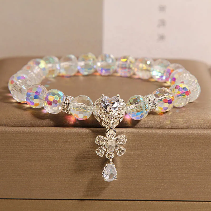 High-grade Austrian crystal love butterfly water drop bracelet for women in white crystal with metal chain and snowflake detail