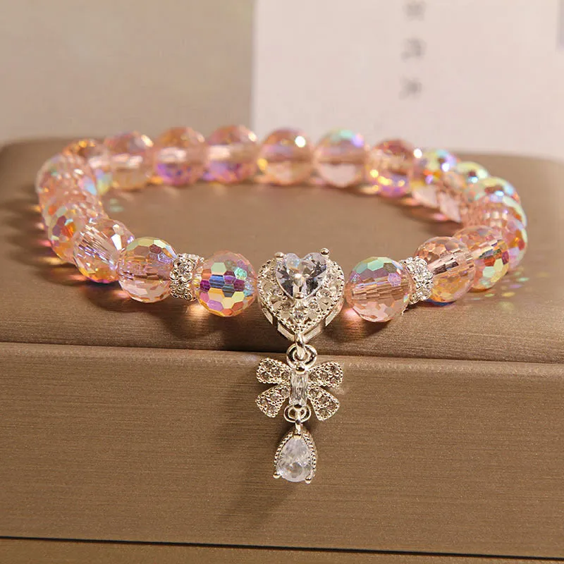 High-grade Austrian crystal love butterfly water drop bracelet for women in white crystal with metal chain and snowflake detail