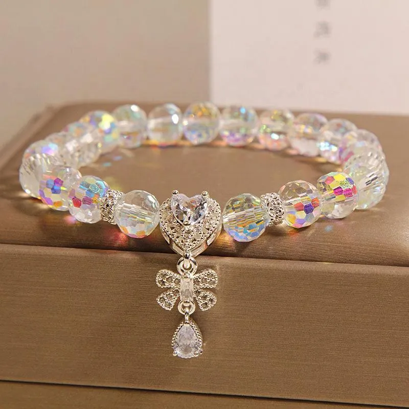 High-grade Austrian crystal love butterfly water drop bracelet for women in white crystal with metal chain and snowflake detail