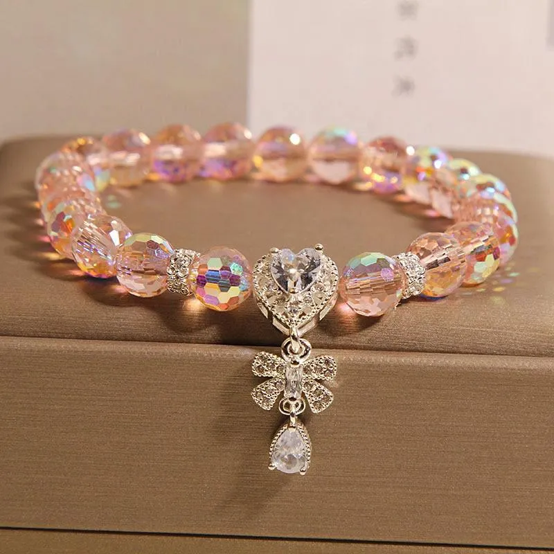 High-grade Austrian crystal love butterfly water drop bracelet for women in white crystal with metal chain and snowflake detail