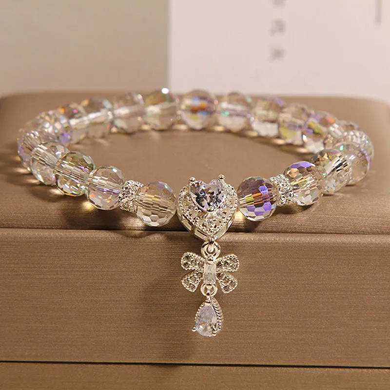 High-grade Austrian crystal love butterfly water drop bracelet for women in white crystal with metal chain and snowflake detail