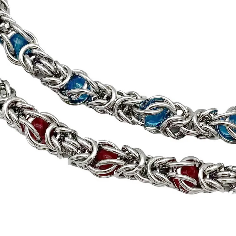 Men's titanium steel splice necklace with blue sapphire stone, adjustable chain 21-50cm