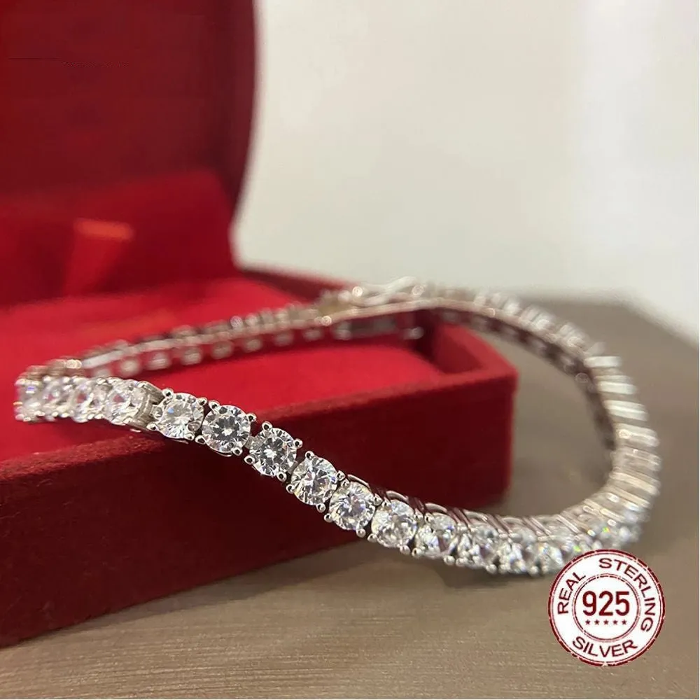 S925 silver bracelet with leaf micro-inlay design on a white background, showing the chain and clasp.