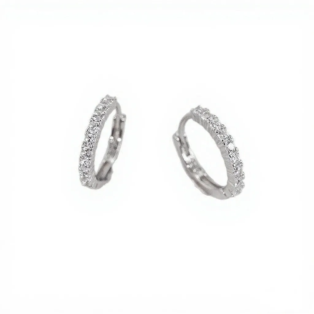 925 silver diamond-embedded geometric round ear ring for women in gold and white gold colour