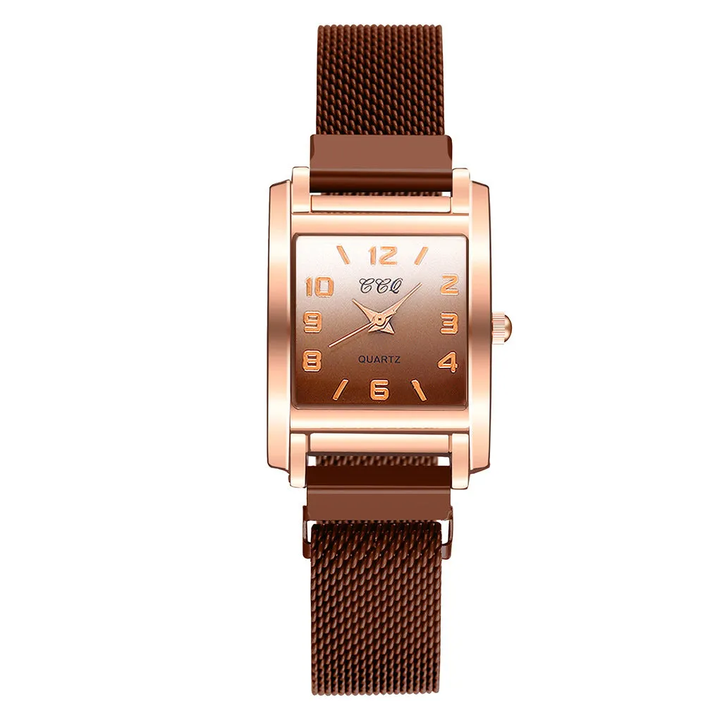 Magnetic buckle casual quartz female watch in rose gold with rectangular alloy dial