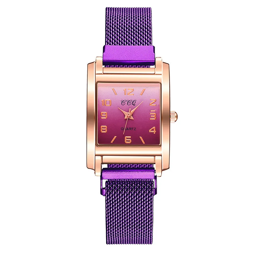 Magnetic buckle casual quartz female watch in rose gold with rectangular alloy dial