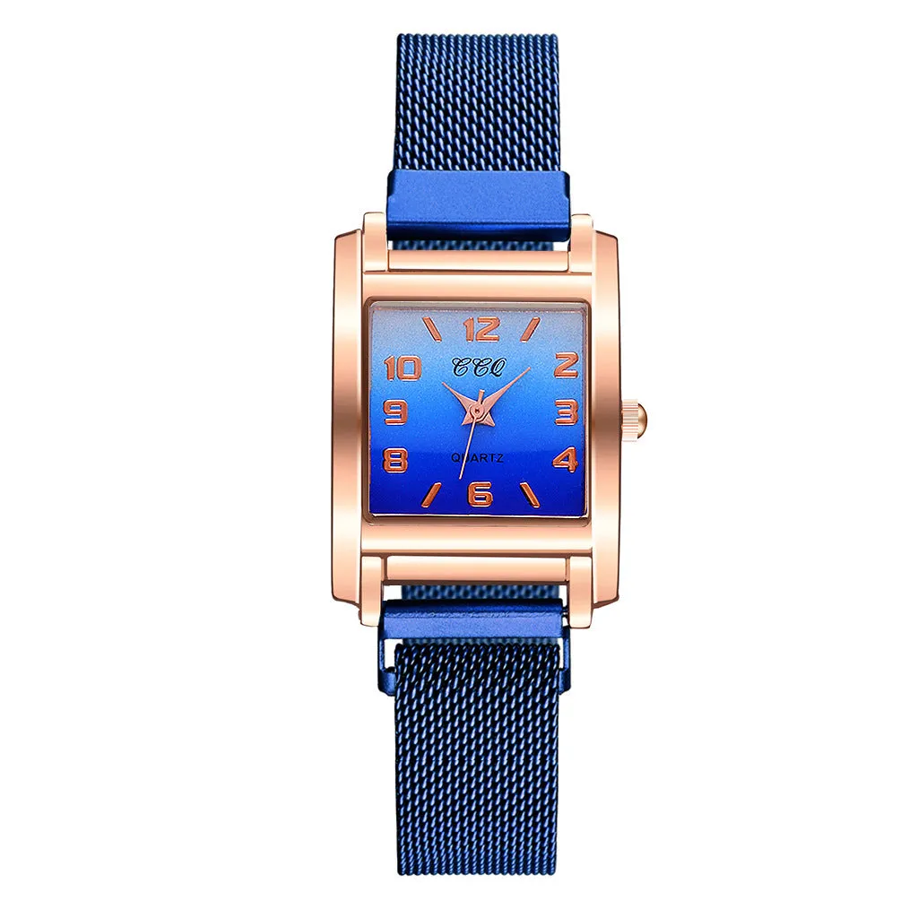 Magnetic buckle casual quartz female watch in rose gold with rectangular alloy dial