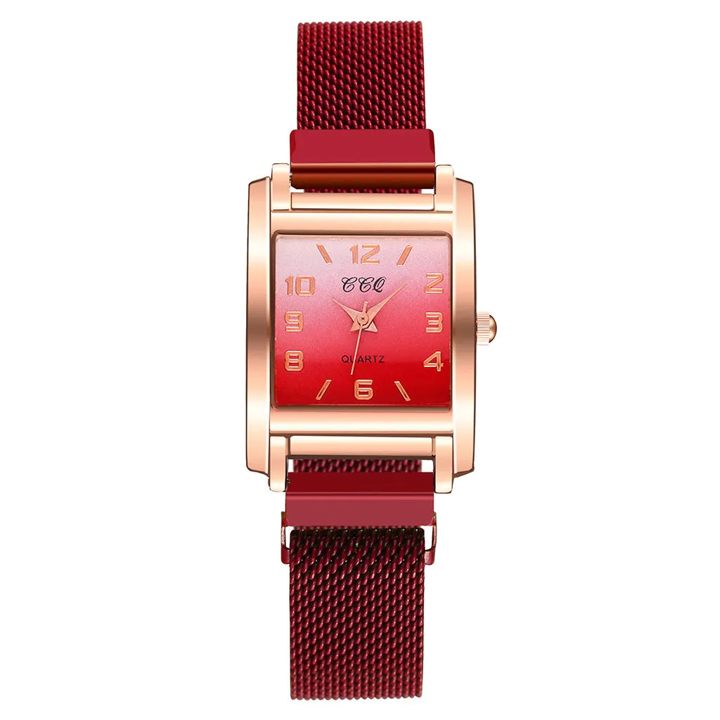 Magnetic buckle casual quartz female watch in rose gold with rectangular alloy dial